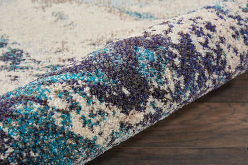 2' X 4' Ivory And Teal Blue Abstract Power Loom Non Skid Area Rug